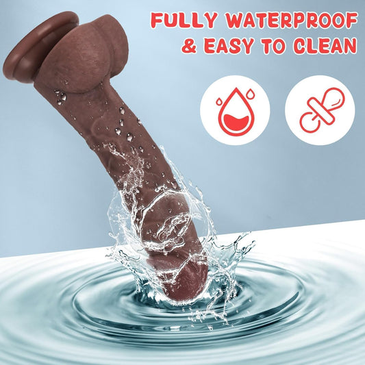 Realistic Dildo – 7.8" Liquid Silicone Toy with Strong Suction Cup, Lifelike Veiny Texture & Resilient Firmness, Hands-Free G Spot Focused Design for Women & Beginners (Brown)